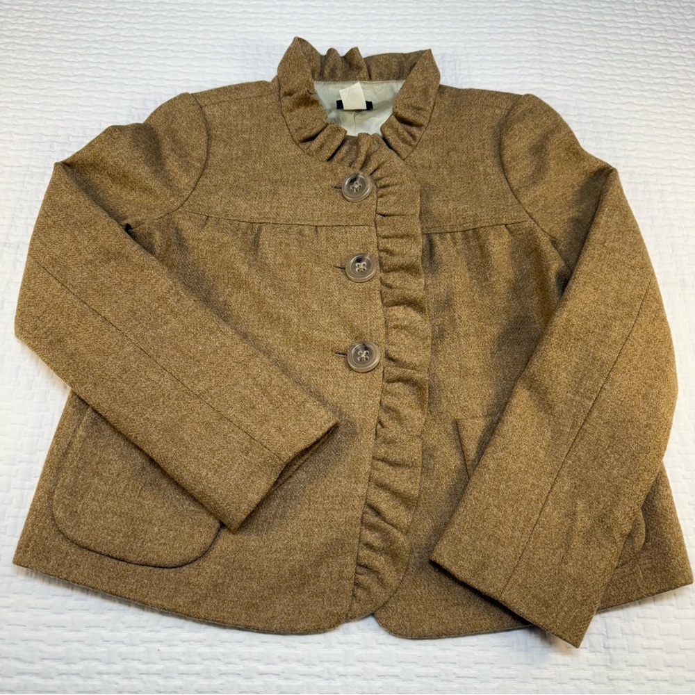 J. Crew Tan womensBlazer with Ruffle Trim